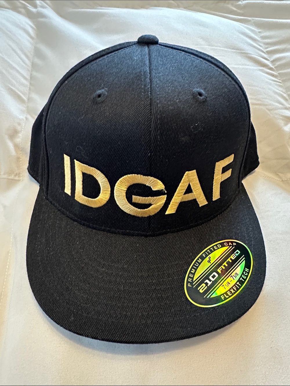 Men’s Black Hat with Gold 'IDGAF' Embroidery - Snapback
